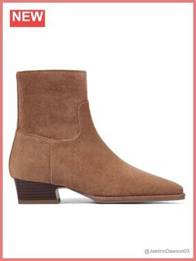 Women's Suede Square Toe Ankle Boots with Chunky Block Heel